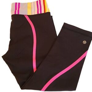 Lululemon Athletica Yoga Sport Black Pink Groovy Stripe Leggings